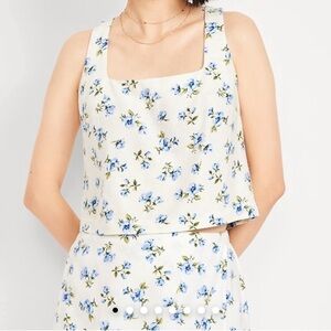 Old Navy Linen Blue Floral Tank Top